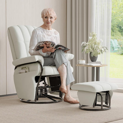 JIASTING 360° Swivel Recliner Chair with Ottoman & Double Side Pockets, Nursing Glider Rocking Recliner Chair, Gliding Chairs for Nursery, Living Room, Bedroom, Office (Gray)