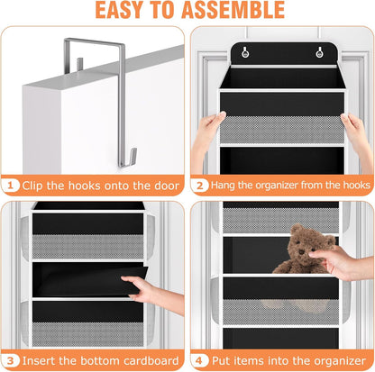 WISELIFE Over The Door Organizer Storage 4 Shelves Large Capacity Hanging Bedroom Storage Solution with 6 Side Pockets for Dorm Bathroom Pantry Nursery and Baby Essentials Holds up to 40 Lbs (Black)