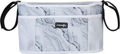 CM Stroller Organizer Diaper Bag Stroller Accessories Pack with Drink Holders and Zipped Pockets for Baby Stroller, Car, Shopping Cart. Fits All Major Strollers. (Marble White)