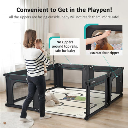 Doradotey Baby Playpen, Shape &Size Adjustable Large Baby Playard for Babies and Toddlers, Foldable Playpen Fence Indoors Play Center Yards, Breathable Mesh Anti-Fall Play Pen 79x71, Cream