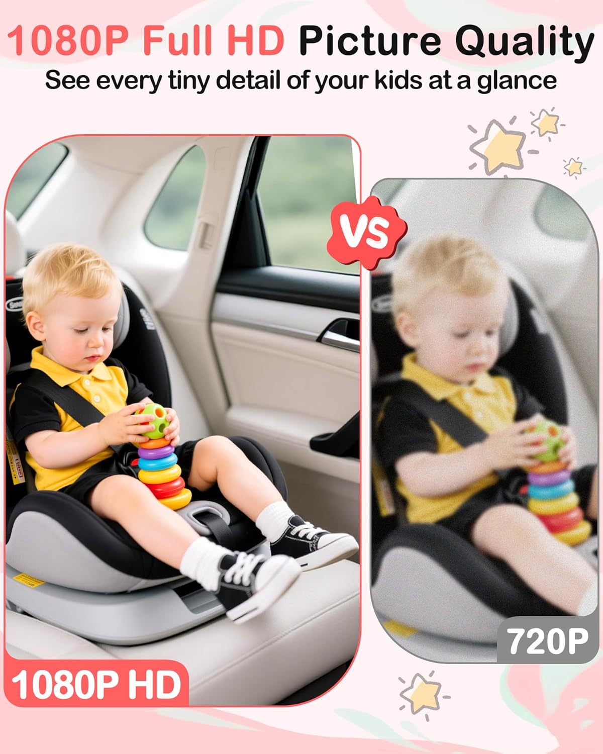 Wkzay Baby Car Camera 2-Pack – HD 1080P, 150° Wide Angle, Night Vision, Adjustable LED Light, Easy Installation, Infant Safety, Rear Seat Monitoring for Car Travel