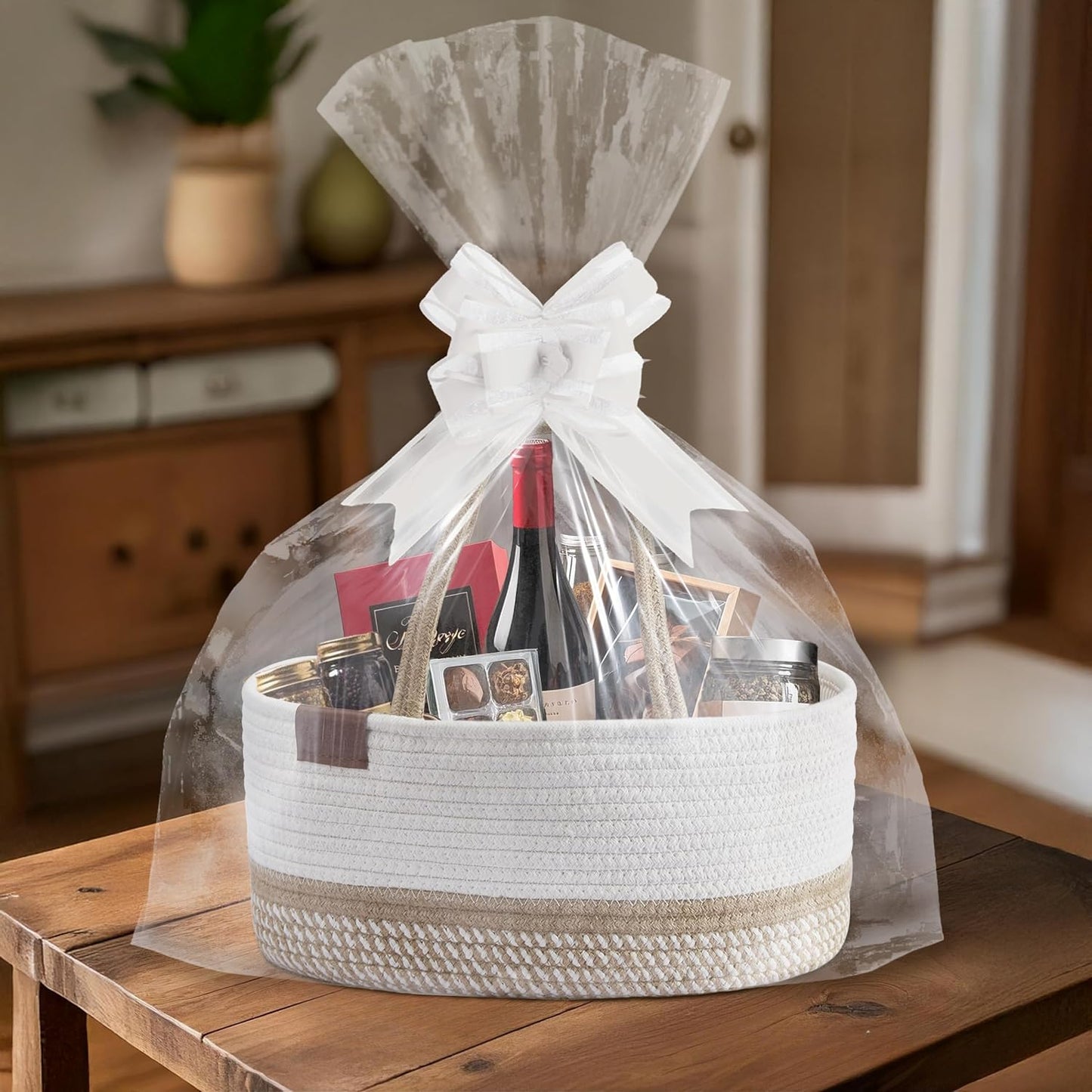 DECOMOMO Baby Caddy Organizer, Mother's Day Diaper Caddy Basket, Baby Baskets for Baby Shower (Spiral Beige & White, Large)