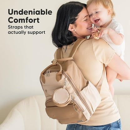 KeaBabies Diaper Bag Backpack - Small Multifunctional Travel Diaper Back Packs, Maternity Baby Changing Bags, 12L Capacity, PU Leather, Waterproof, Unisex, Nappy Changing Pad (Latte, Small)
