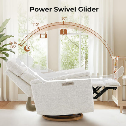 CHITA Power Swivel Glider for Adults with Nightlight, Nursery Recliner Chair with Power Headrest for Living Room, Bedroom, Water-Resistant Boucle Fabric in Sand