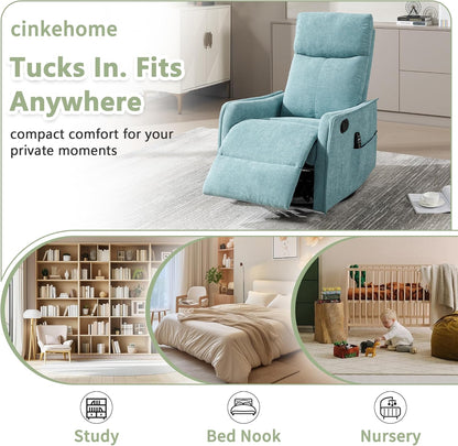 cinkehome Swivel Rocker Recliner, Glider Rocker Recliner Chair for Nursery, Manual Reclining Chair with Heated Massage, Small Spaces, Living Room, Khaki Chenille