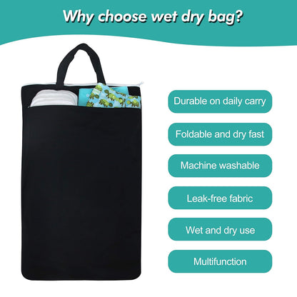 wegreeco Reusable Hanging Wet Dry Cloth Diaper Bag (Grey Leaf, Grey)