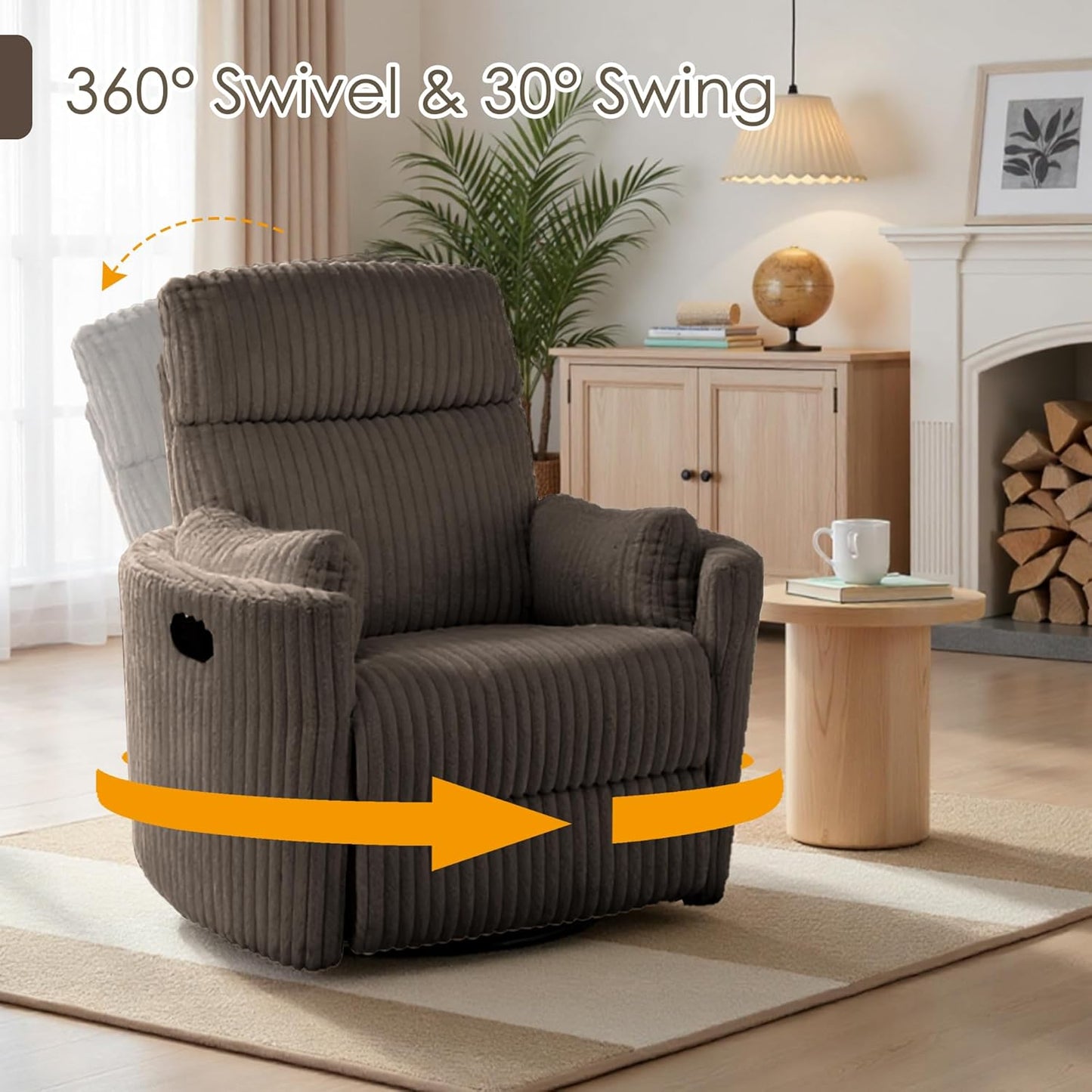 Nursery Rocking Chairs Comfy High Back 360 Swivel Rocker Recliner with 2 Pillows Glider Recliner Nursery Chair for Adults Small Spaces Nursing Bedroom Living Room Beige