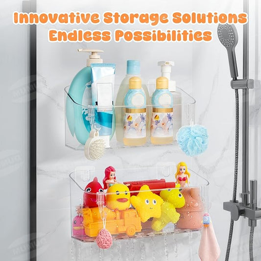 Bath Toy Storage Adhesive Shower Caddy for Baby Bath Toys Bathtub Toy Storage Holder Organizer Large Capacity Acrylic Shower Shelves for Bathroom Babies Bathing Accessories Shelf, 2 Pack