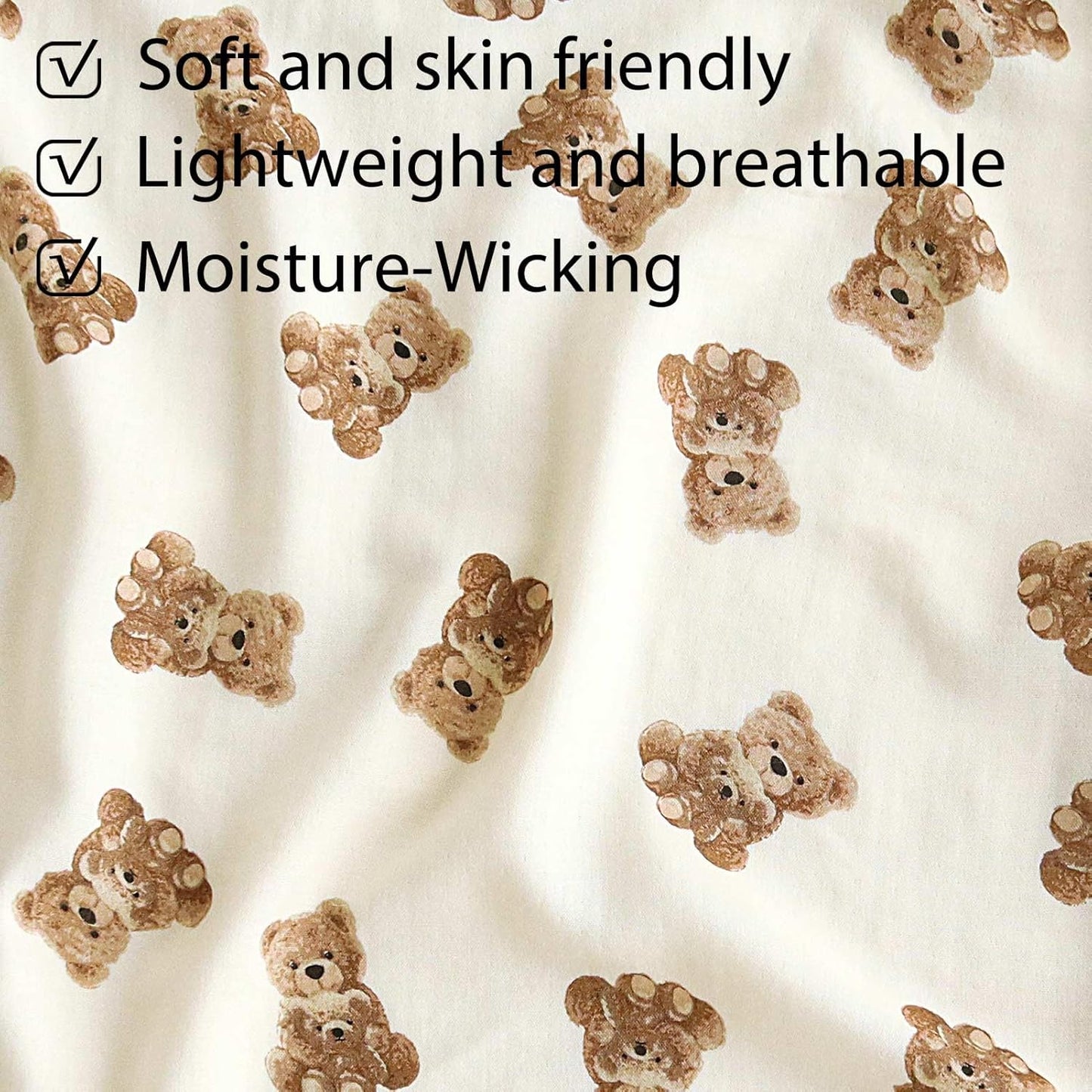 LifeTree Crib Sheets for Baby Unisex - Muslin Fitted Crib Sheets Toddler Bed Sheet, 70% Viscose from Bamboo and 30% Cotton, Fits Mini Crib & Pack and Play Playard, Bear, 26in x 38in