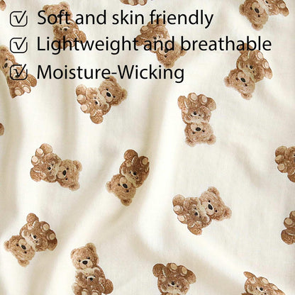 LifeTree Crib Sheets for Baby Unisex - Muslin Fitted Crib Sheets Toddler Bed Sheet, 70% Viscose from Bamboo and 30% Cotton, Fits Mini Crib & Pack and Play Playard, Bear, 26in x 38in