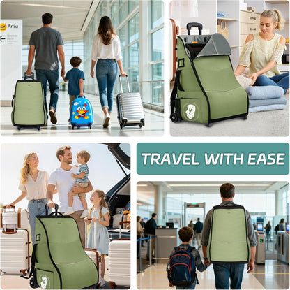 Rolling Car Seat Travel Bag with Wheels – Car Seat Backpack Transport Case for Airplane Travel, Fits Convertible & Booster Seats, Protective Storage Cover, Black