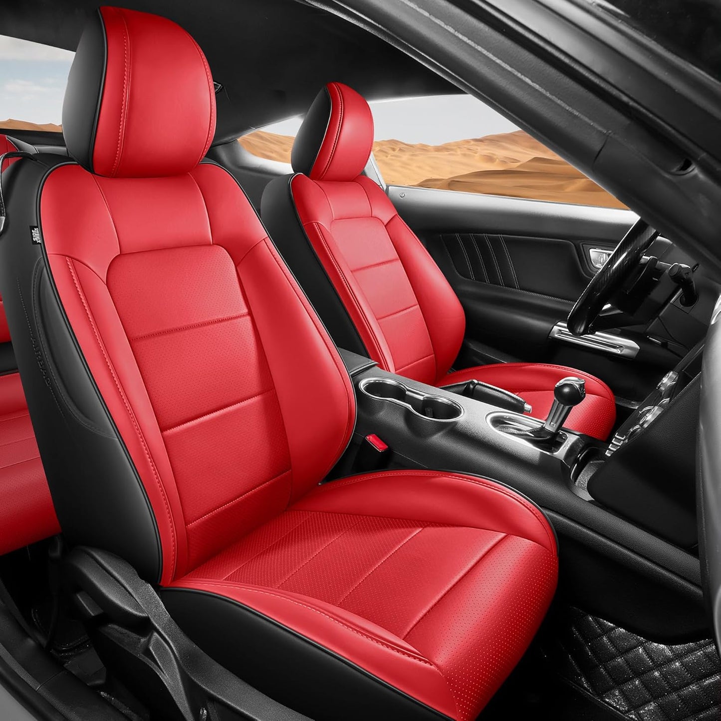 Custom Fit Ford Mustang Convertible Seat Cover 2015 2016 2017 2018 2019 2020 2021 2022 2023 2024 2025 2026, Faux Leather Car Seat Cover Full Set (Convertible-Red+Balck)