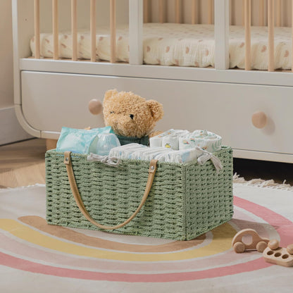HBlife Large Baby Diaper Caddy Organizer, Paper Rope Storage Baskets Nursery Bin with Removable Divider, Portable Car Organizer for Diapers, Baby Shower Gifts, Newborn Essentials Must Haves