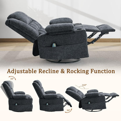 Korser 360° Swivel Rocker Recliner for Adults, Nursery Glider Recliner with Massage and Heating, Rocking Chair with Cup Holder, Manual Recliner Chair for Living Room, Bedroom (Fabric, Beige)
