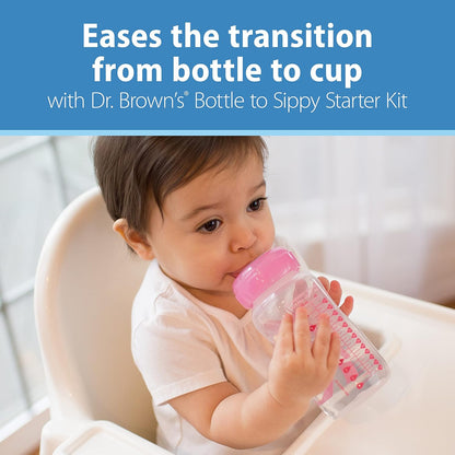 Dr. Brown's Anti-Colic Options+ Wide-Neck Sippy Bottle Starter Kit, 9oz/270mL, with Level 3 Medium-Fast Flow Nipple and Soft 100% Silicone Sippy Spout, Green, BPA-Free, 6m+, 2-Pack