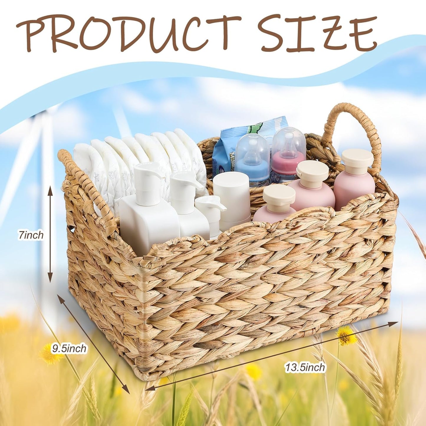 Chunful Wicker Diaper Caddy Organizer Scalloped Edge Rattan Basket with Dividers 9.5 x 13.5 x 7 Inch Woven Natural Basket Storage Organizer Handmade for Baby Shower Gifts Newborn Storage