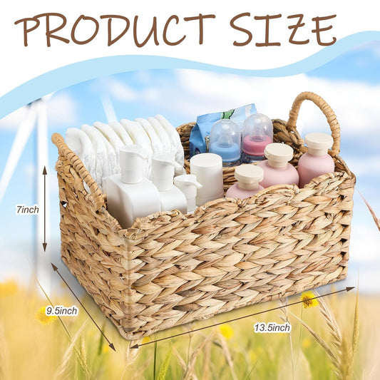 Chunful Wicker Diaper Caddy Organizer Scalloped Edge Rattan Basket with Dividers 9.5 x 13.5 x 7 Inch Woven Natural Basket Storage Organizer Handmade for Baby Shower Gifts Newborn Storage