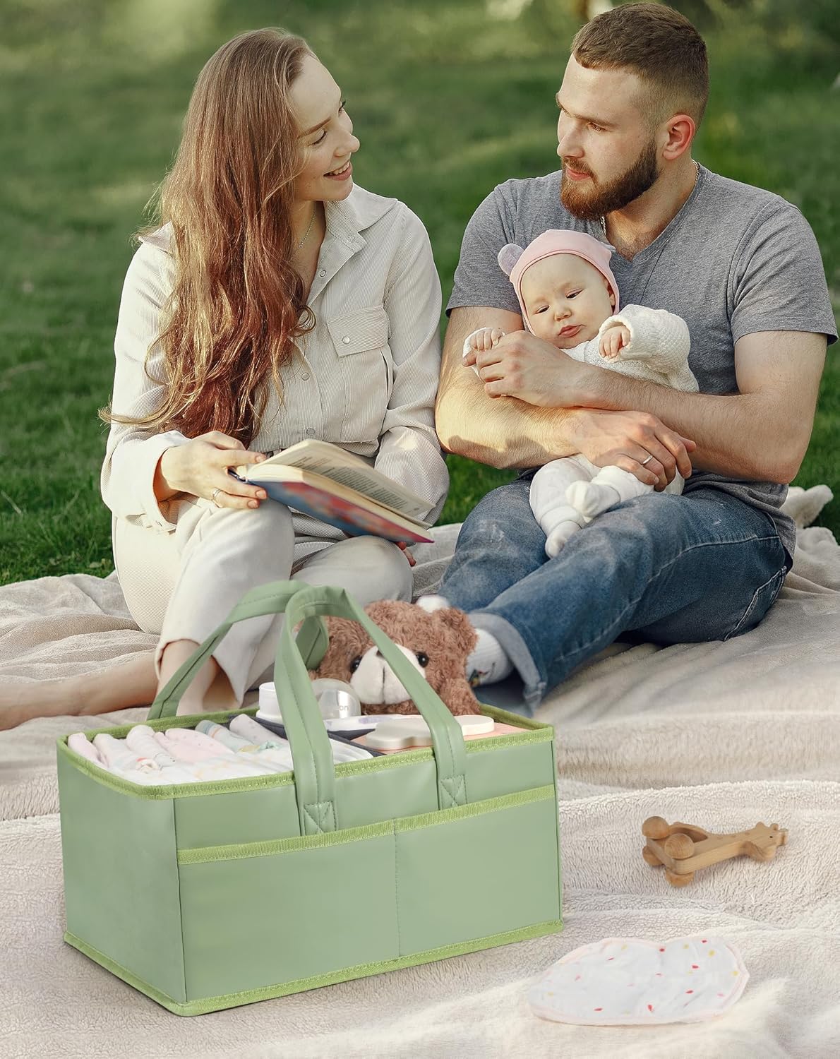 URMYWO Diaper Caddy Organizer - Portable Baby Diaper Caddy with Handle, Large Nursery Organizer Storage Basket for Newborn Essentials, Baby Registry Must Have Shower Gift for Home and Car Travel