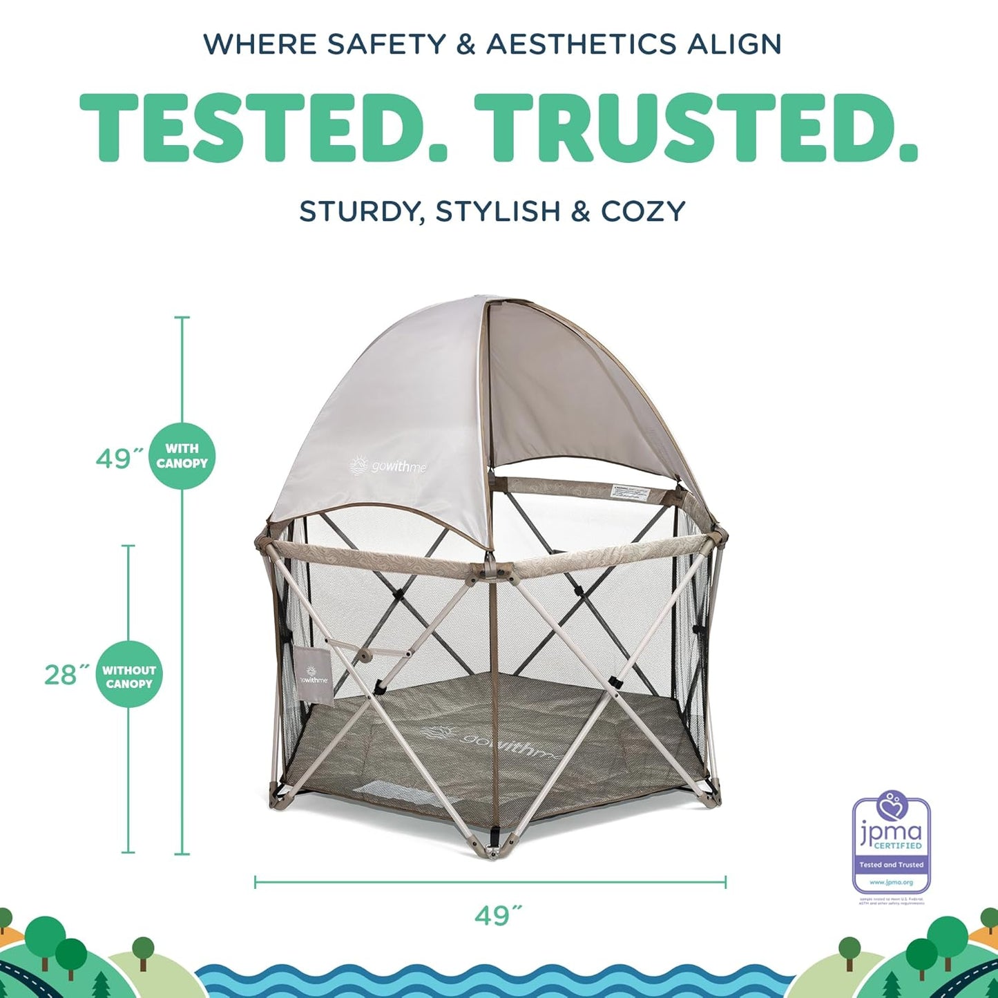 Baby Delight Go With Me Eclipse Mesh Portable Playard | Playpen | Sun Canopy | Indoor and Outdoor | Watercolor Stripe Base