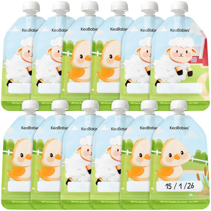 12-Pack Reusable Baby Food Pouches Refillable – 5oz Reusable Pouches for Toddlers, Kids Squeezable Yogurt, Apple Sauce, Fruit Smoothie, Baby Puree Container, Homemade Baby Food Essentials (Lil Barn)
