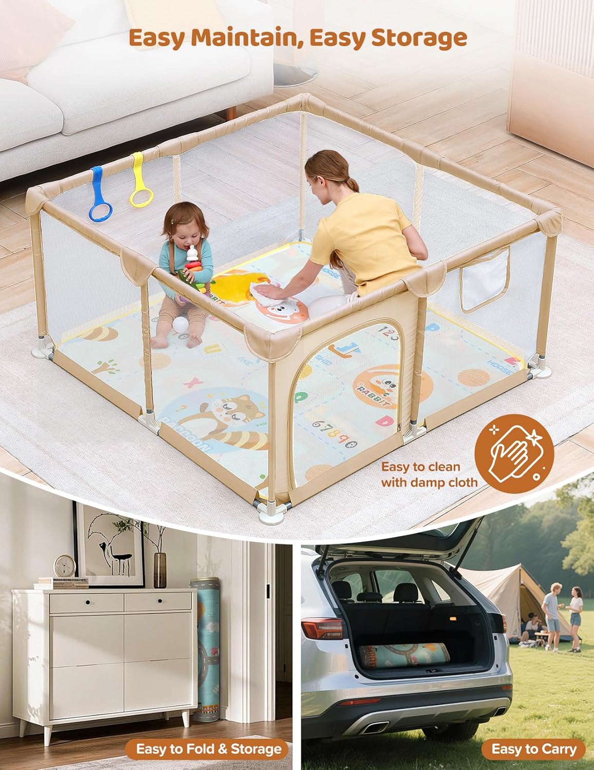 Dripex Baby Playpen, 47"x47" Small Playpen for Babies, Enhanced Safety Baby Play Yard for Indoor & Outdoor, Infant Play Pen with Soft Breathable Visible Mesh, Anti-Fall Design & Easy Setup, Grey