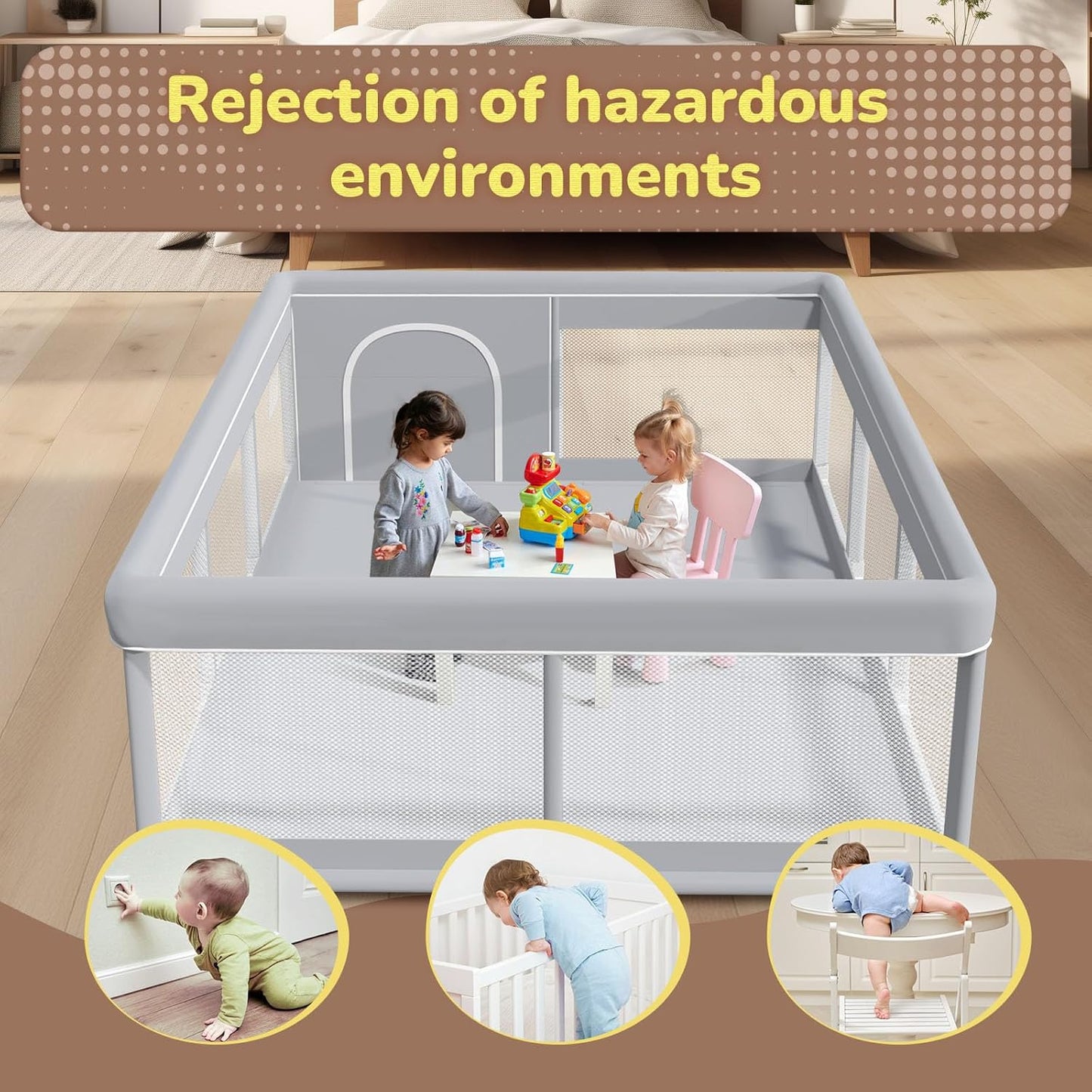 Baby Playpen with Mat 50x50 Inch, Play Pen for Babies and Toddlers with Gate, Baby Fence Sturdy Safety Playpen, Indoor & Outdoor Kids Activity Center