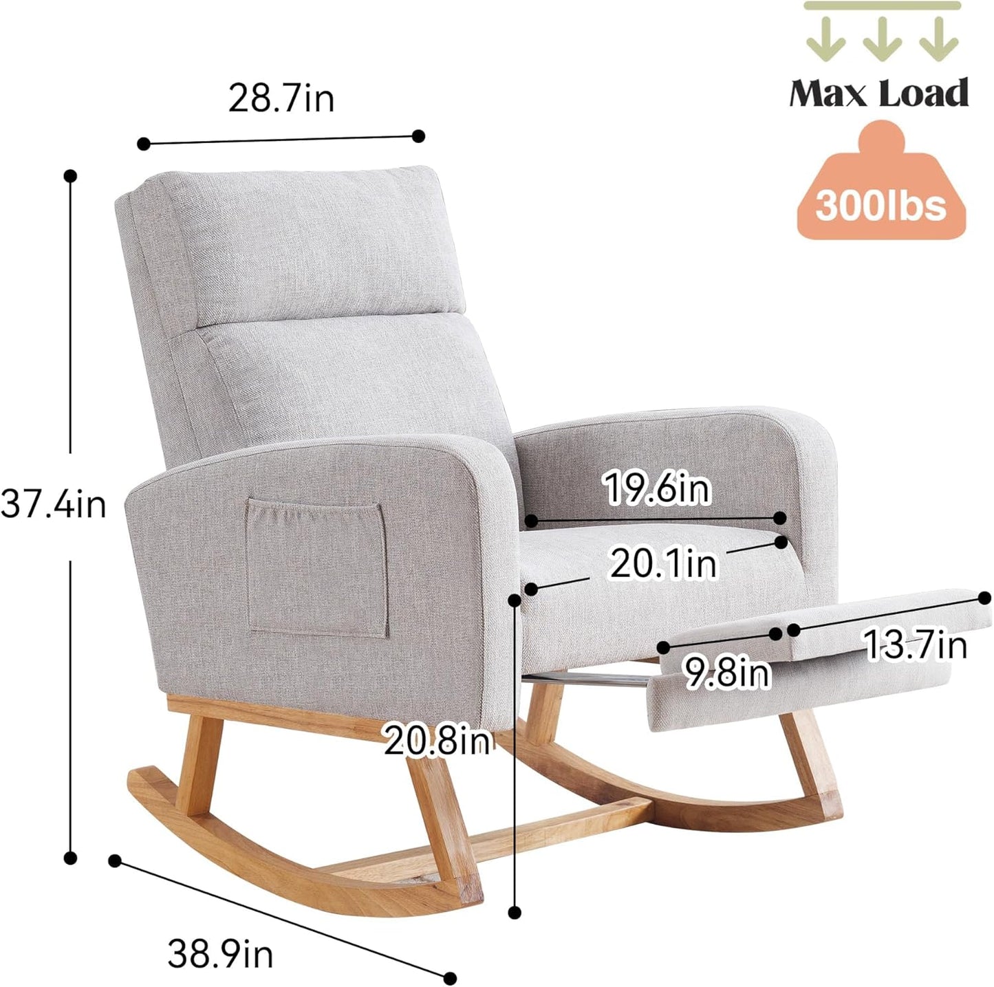 HCHAIRH Rocking Chair Nursery, Nursing Rocking Chairs with Foot Rest for Mom Nursery, Glider Rocker Chair with Footrest and High Backrest for Living Room, Bedroom, Beige