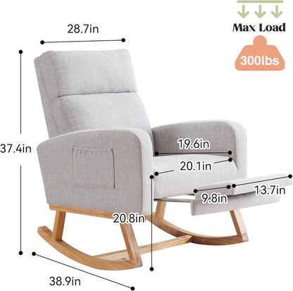 HCHAIRH Rocking Chair Nursery, Nursing Rocking Chairs with Foot Rest for Mom Nursery, Glider Rocker Chair with Footrest and High Backrest for Living Room, Bedroom, Beige