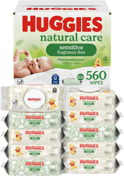 Huggies Natural Care Sensitive Baby Wipes, Unscented, Hypoallergenic, 99% Purified Water, 12 Flip-Top Packs (768 Wipes Total), Packaging May Vary