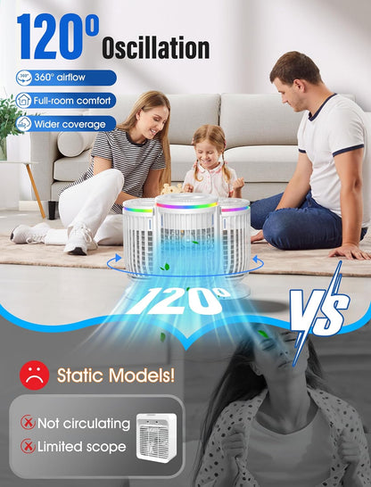 Portable Air Conditioners, Fan with 120° Rotating Function,JYew Evaporative Mini Room Air Conditioners,Portable AC Unit Air Cooler with 4 in 1 Humidifier Fan Conditioner, AC Portable for Room Office