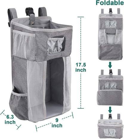 Accmor Hanging Baby Diaper Caddy Organizer, Diaper Stacker, Baby Crib Hanging Classified Storage Bag Organizer for Changing Table, Crib, Playard or Wall & Nursery Organization, Grey