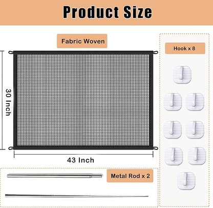 Mesh Gates for Kids or Pets, Magic Pet Gate for The House, Portable Baby Puppy Safety Fence Guard for Stairs and Doorways, Easy Install Anywhere, 43" W x 30" H, 8 Hooks