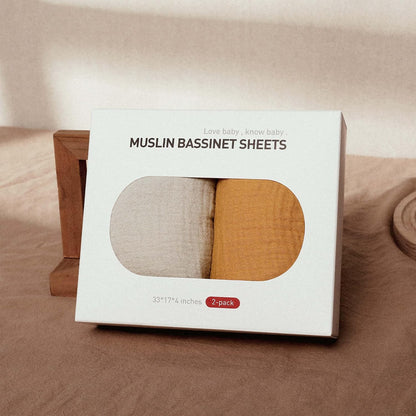 Muslin Bassinet Fitted Sheets 2 Pack, Soft Breathable Cotton Baby Bassinet Mattress Sheet Set, 360° Elastic Snug Fit, Universal for Oval, Rectangle & Hourglass Cradle, Unisex Baby Bedding (Cute Cars)