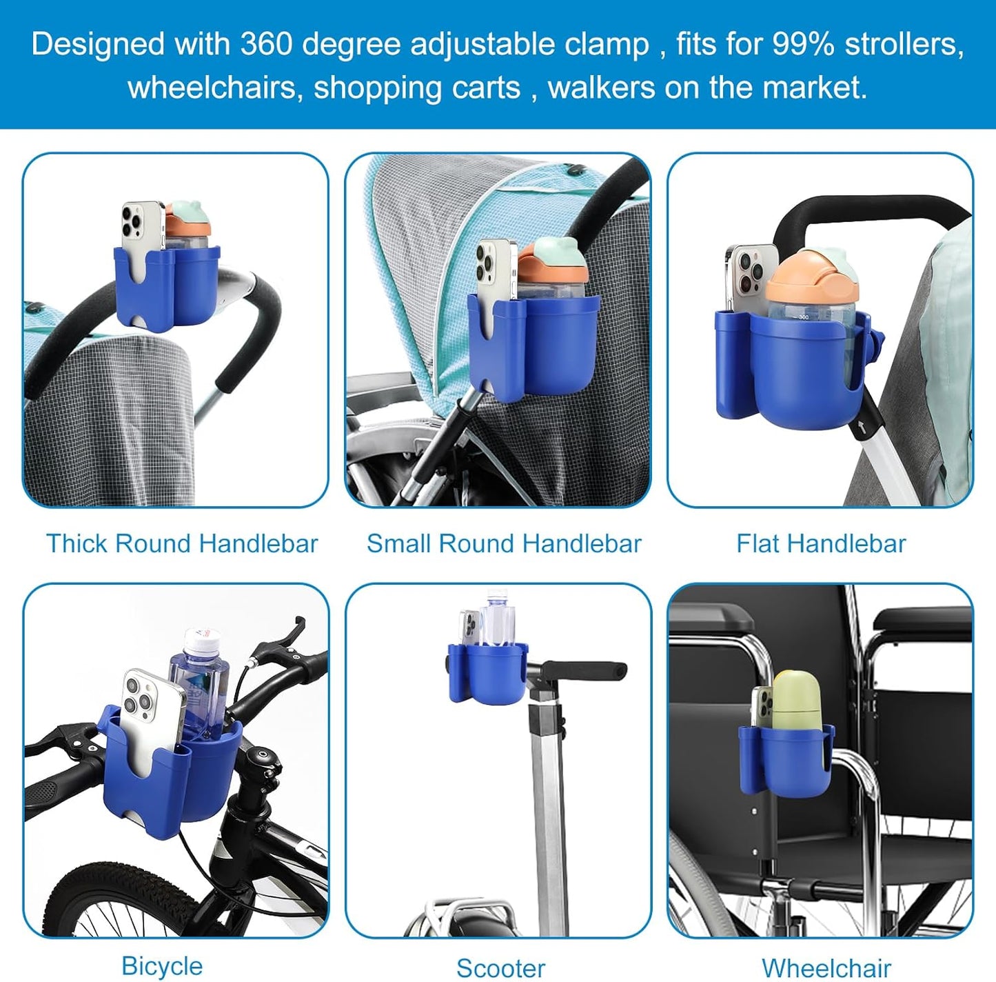 Accmor Stroller Cup Holder with Phone Holder, Bike Cup Holder, Universal Cup Holder for Uppababy Nuna Doona Strollers, 2-in-1 Cup Phone Holder for Stroller Bike Accessory