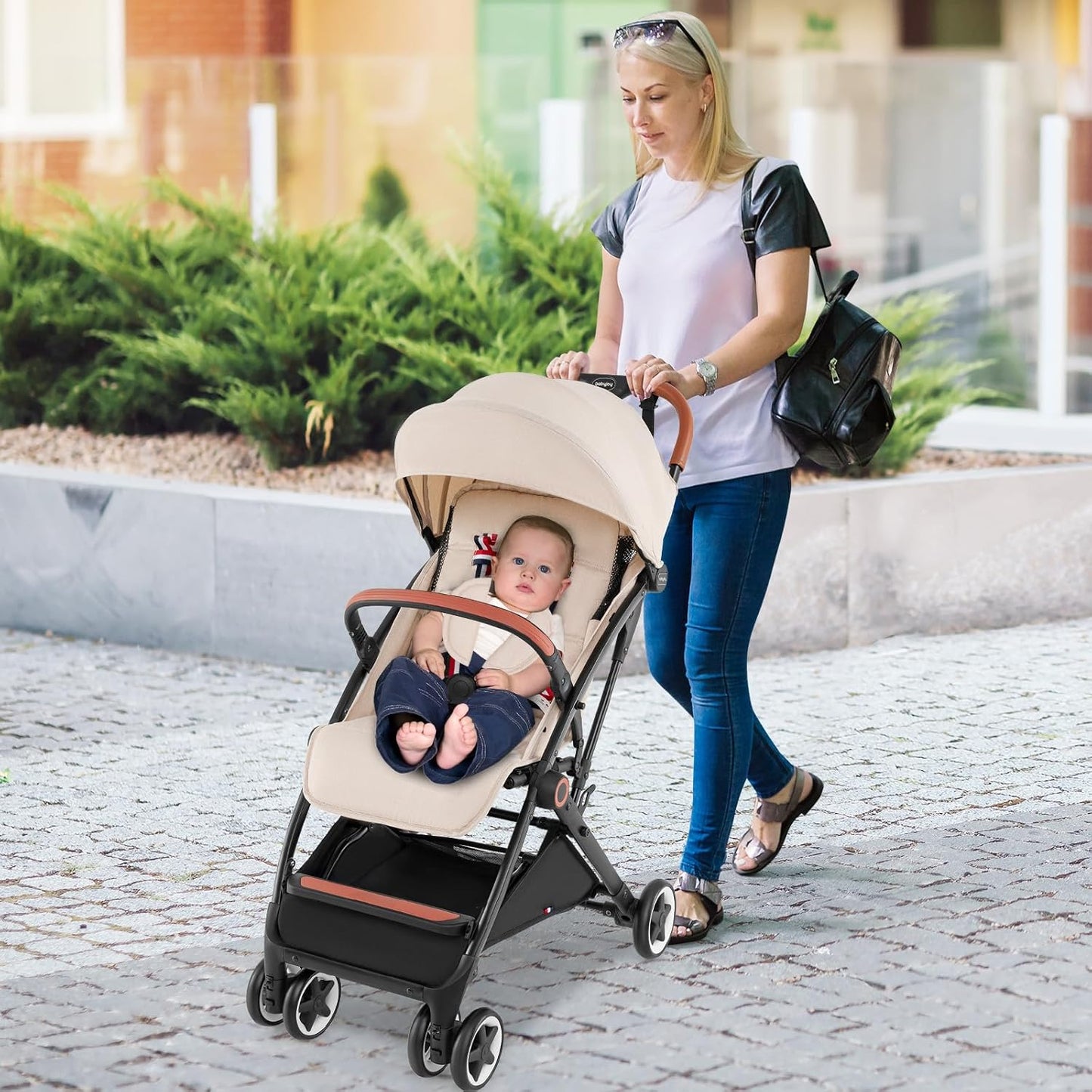 HONEY JOY Travel Stroller, One-Hand Quick Fold Lightweight Umbrella Stroller for Airplane, Wrist Wrap & Net, Multi-Position Recline, Overhead Friendly Compact Stroller for Newborn and Toddler(Gray)