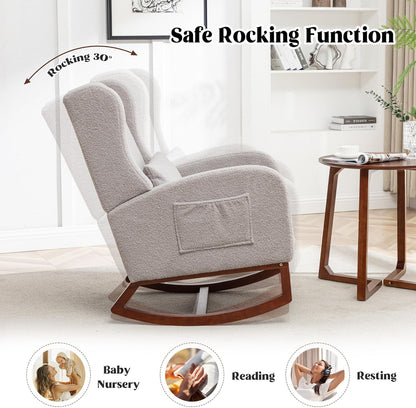 HCHAIRH Rocking Chair Nursery, Nursery Rocking Chairs with Foot Rest, Comfy Fabric Glider Rocker Nursing Chair with High Back for Nursing, Living Room, Bedroom, Beige