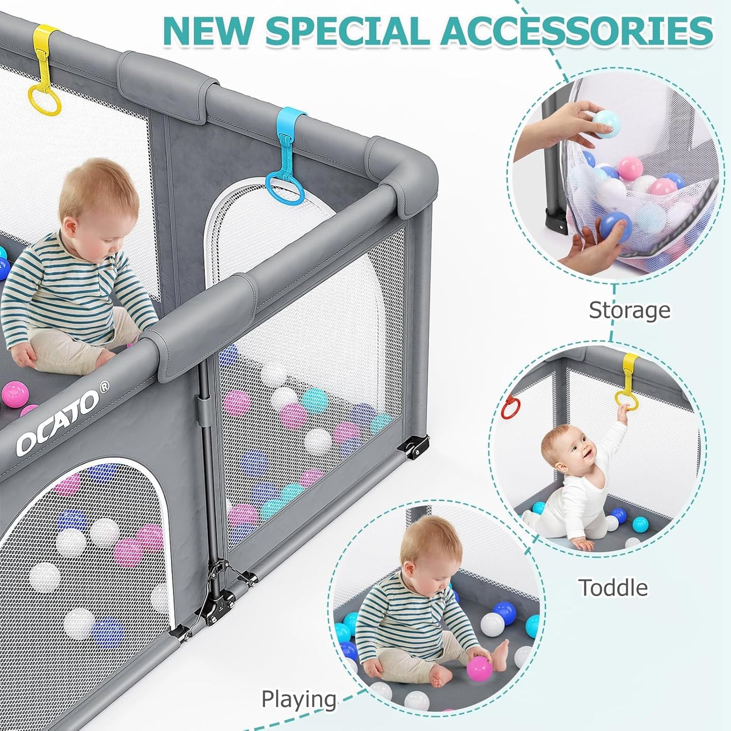 OCATO Baby Playpen Play Pen: Foldable Playpen for Babies and Toddlers Playard for Indoor Outdoor Activity Center Game Fence Safety Area Toddler Play Pen for Babies 6-12 Months Baby Gifts (50" × 50")
