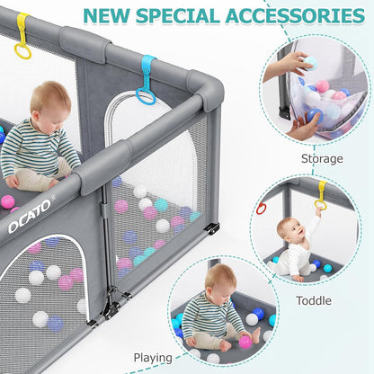 OCATO Baby Playpen Play Pen: Foldable Playpen for Babies and Toddlers Playard for Indoor Outdoor Activity Center Game Fence Safety Area Toddler Play Pen for Babies 6-12 Months Baby Gifts (50" × 50")
