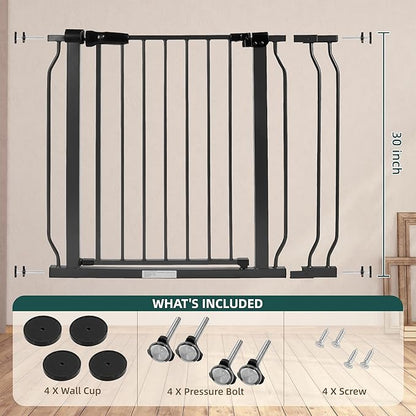Elevon Wide Adjustable Dog Gate, 29.1-38.5 Inch Width, 30 Inch Tall Pressure Mount Pet Barrier for Stairs & Doorways, Grey