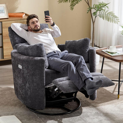 Power Recliner,Nursery Swivel Glider Rocking Chair with USB Port,Upholstered Adult Electric Recliner Rocking Chair with 2 Pillows for Living Room Bedroom (Beige Corduroy, Power-Driven)