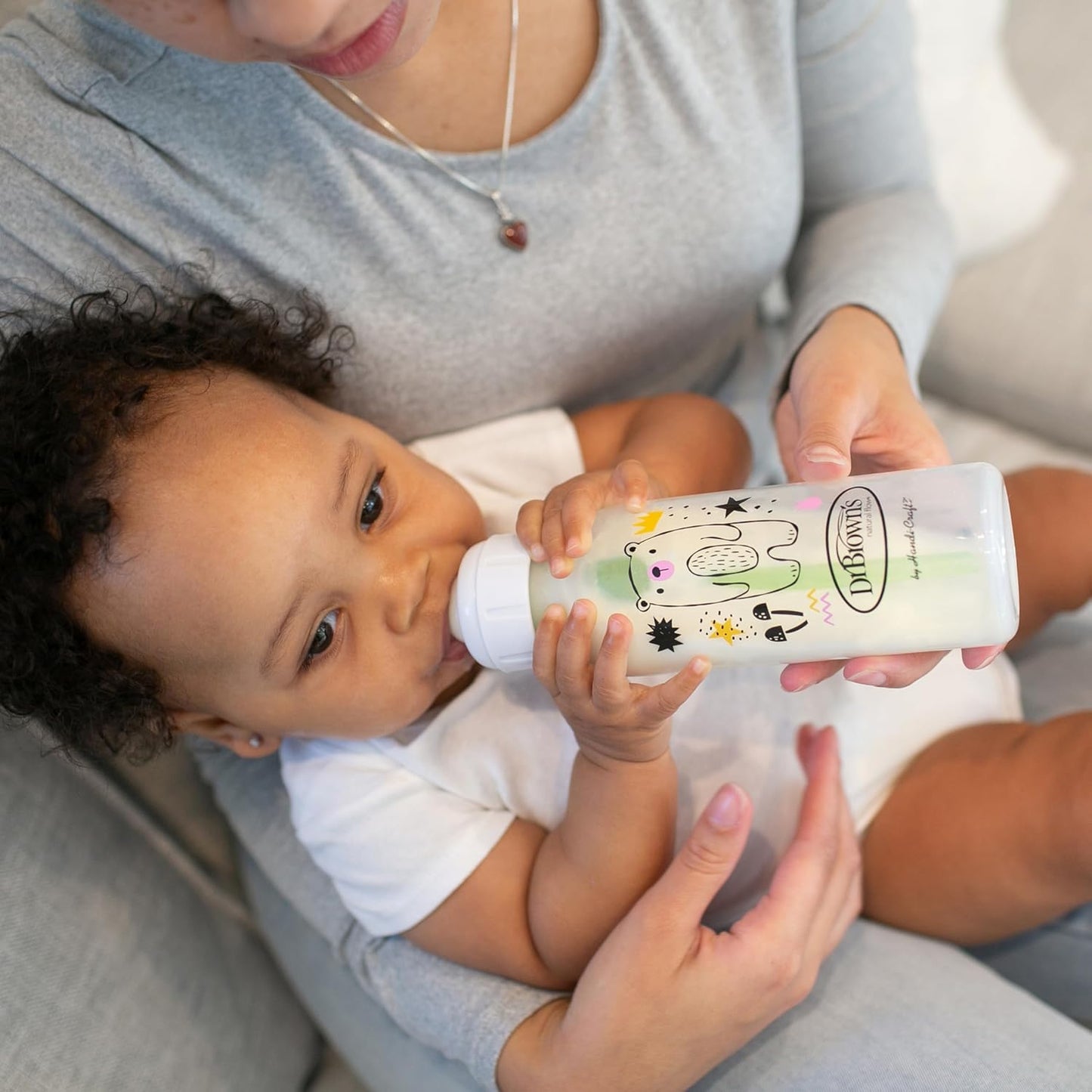 Dr. Brown's Natural Flow Anti-Colic Options+ Narrow Baby Bottle, Bear and Owl, 8 oz/250 mL, with Level 1 Slow Flow Nipple, BPA Free, 0m+, 2-Pack