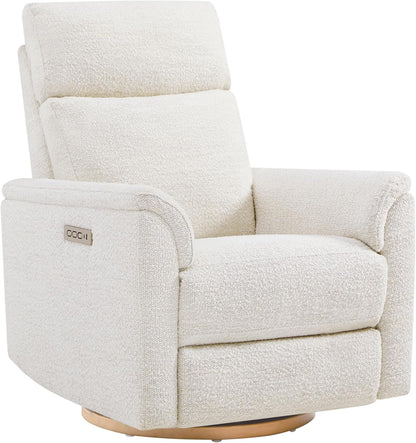 CHITA Power Swivel Glider for Adults with Nightlight, Nursery Recliner Chair with Power Headrest for Living Room, Bedroom, Water-Resistant Boucle Fabric in Sand
