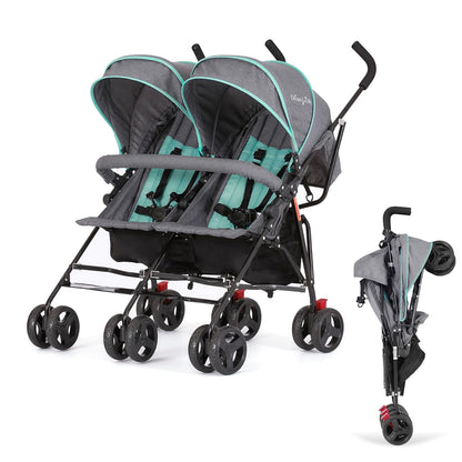 Dream On Me Volgo Twin Umbrella Stroller in Black, Lightweight Double Stroller for Infant & Toddler, Compact Easy Fold, Large Storage Basket, Large and Adjustable Canopy