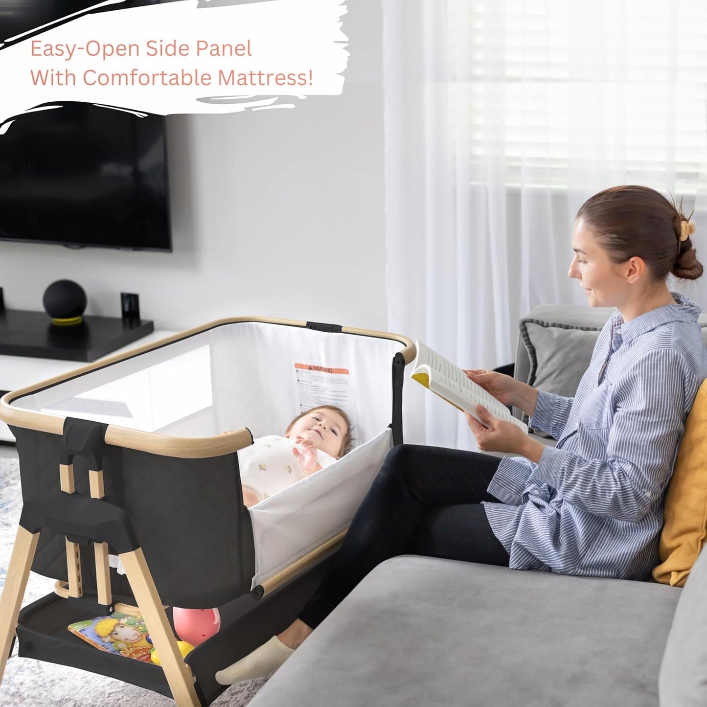 3 In 1 Baby Bassinet with Wheels, Portable Bedside Sleeper for Baby with 7 Adjustable Heights and Foam Mattress, Baby Bedside Crib for Newborns and Infants with Storage Basket, Carry Bag Included