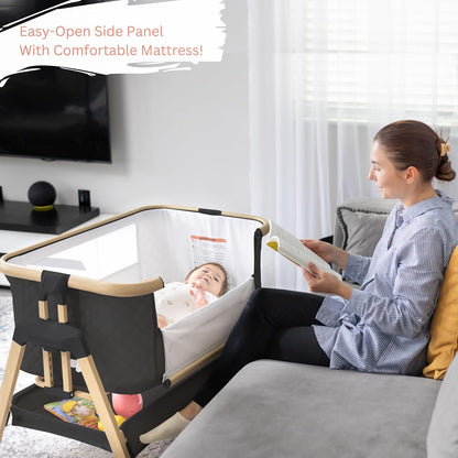 3 In 1 Baby Bassinet with Wheels, Portable Bedside Sleeper for Baby with 7 Adjustable Heights and Foam Mattress, Baby Bedside Crib for Newborns and Infants with Storage Basket, Carry Bag Included