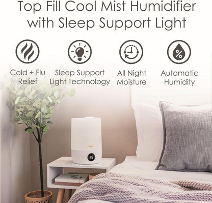 Crane Top Fill Mini Humidifier for Bedroom and Nursery 3-In-1 Essential Oil Diffuser Sleep Light 0.5 Gallon Baby Humidifier