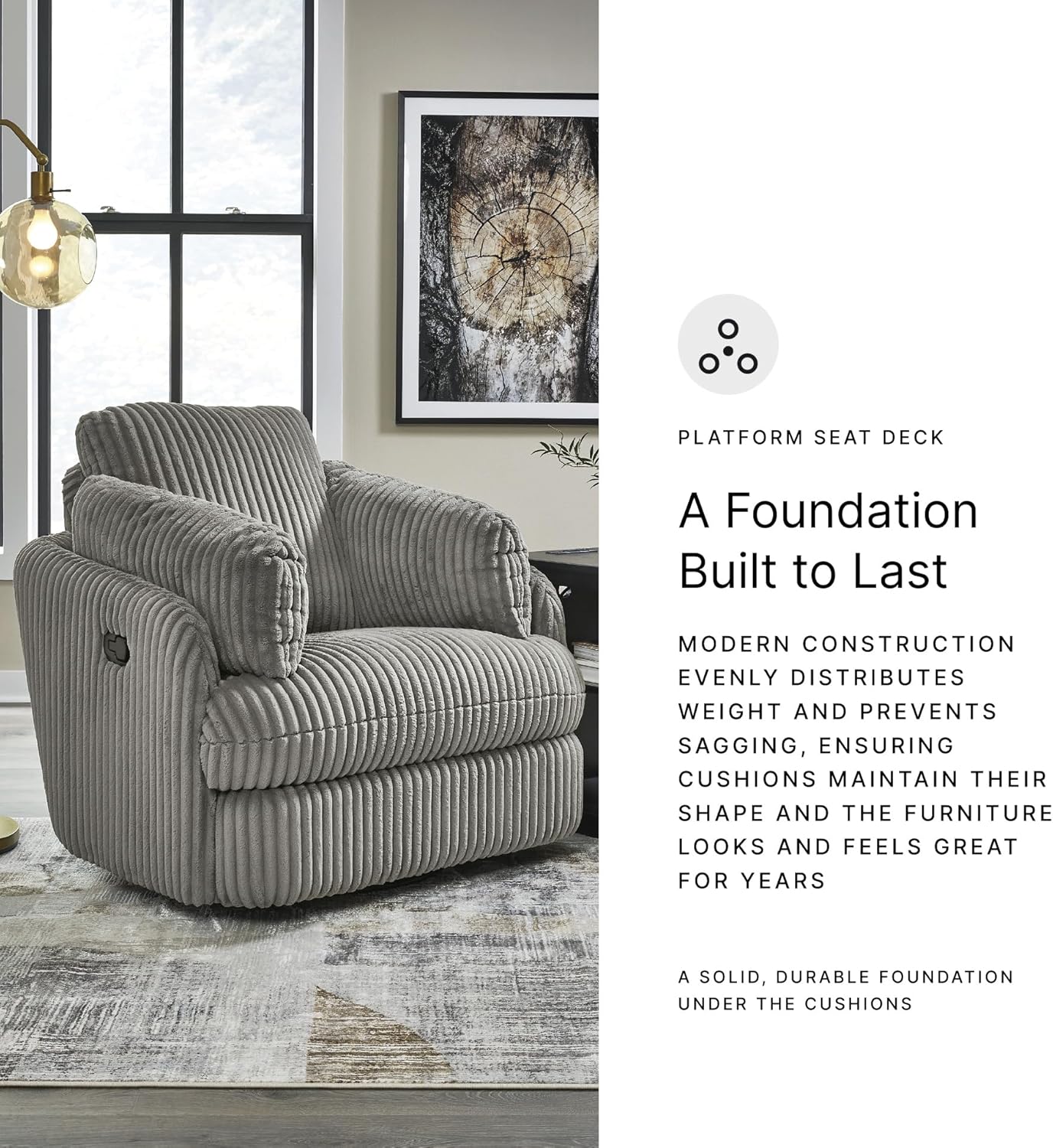 Signature Design by Ashley Tie-Breaker Cozy Contemporary Manual Press-Back Swivel Glider Rocker Recliner with 2 Bolster Pillows and Hidden Storage, White
