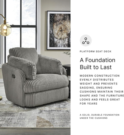 Signature Design by Ashley Tie-Breaker Cozy Contemporary Manual Press-Back Swivel Glider Rocker Recliner with 2 Bolster Pillows and Hidden Storage, White