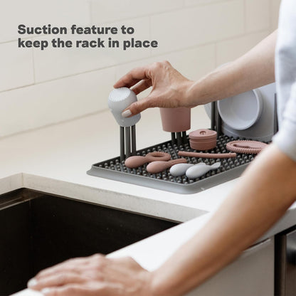 ezpz Drying Rack (Sage) - Silicone Dish Drying Rack with Suction Base - Adjustable Pegs - Odor-Resistant - Dry + Store Baby/Toddler Gear