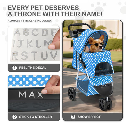 MoNiBloom Foldable Pet Stroller with Weather Cover, 3 Wheels Pet Strolling Cart for Small/Medium Dogs and Cats with Storage Basket and Cup Holder, Breathable and Visible Mesh for All-Season, Black